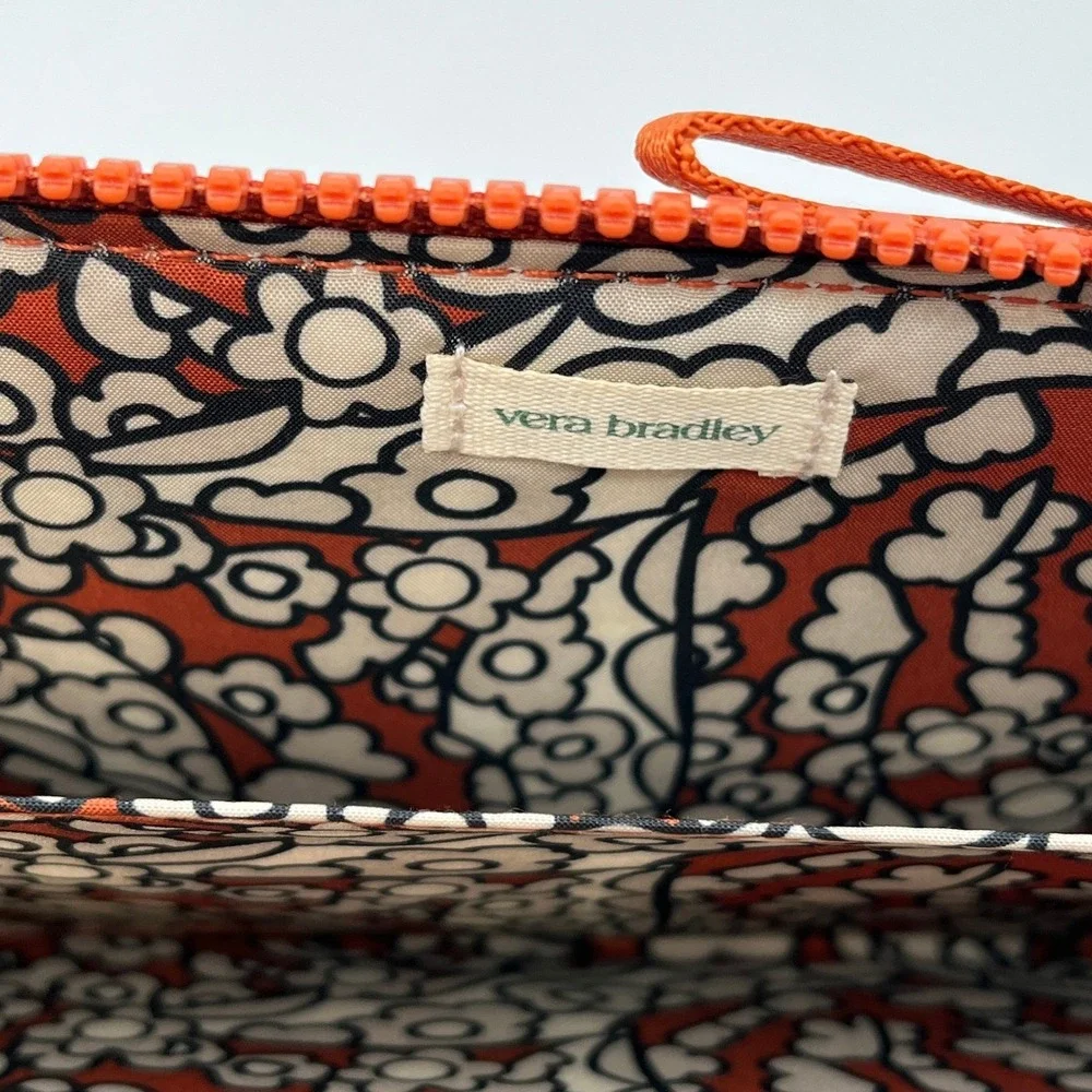 Vera Bradley Quilted Orange Floral Wallet Wristlet Snap Button Zip Around‎